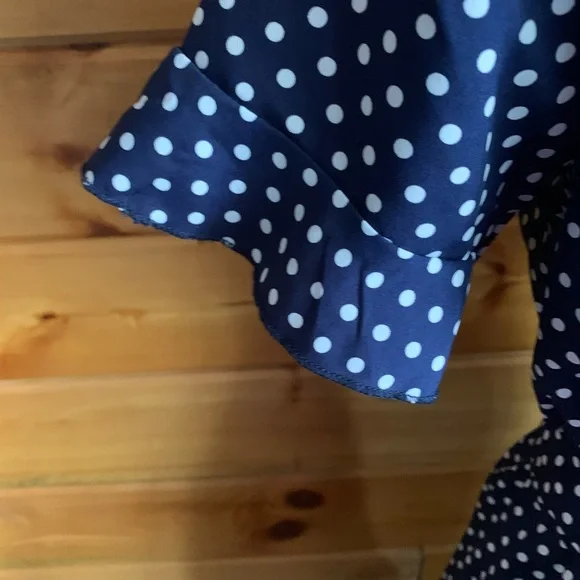 NWOT Navy and White Polka Dot High Low Midi Dress Size Med. - Picture 5 of 8